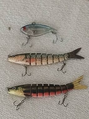 Multi-Section Fishing Lures Set in Blue, Tan, and Red